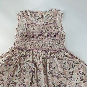 Marks Spencer Kids Girls Floral Smocked Dress Pockets Belt 4-5 Years Embroidered